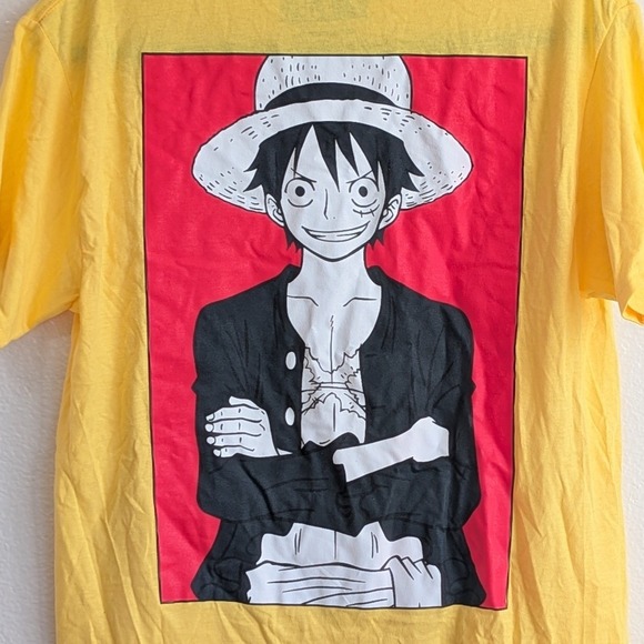 One Piece Monkey D Luffy Anime Short Sleeve Graphic T-Shirt Yellow Medium‎ - Picture 3 of 4